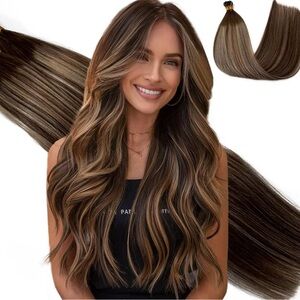 Medium Brown Golden Brown Human Hair 22 Inch I Tip Hair Extensions
